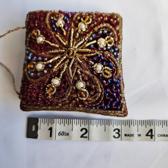 Kurt Adler Beaded Velvet Ornament Burgundy Gold Jewel Tone Vintage Christmas - Picture 13 of 14